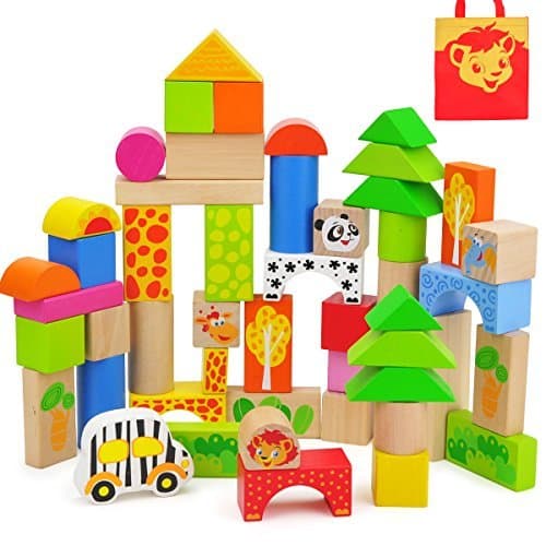 TOP BRIGHT 50-Pieces Wood Blocks Set