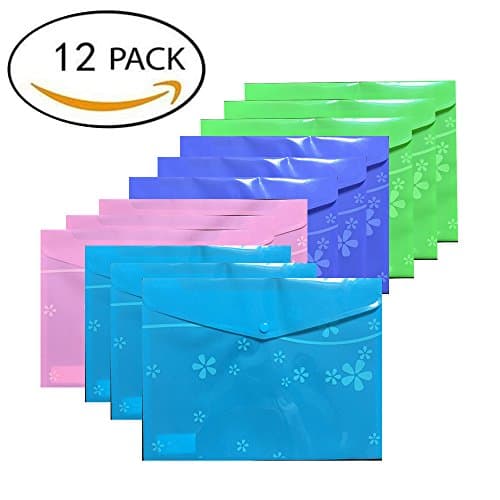 Gliterstar A4 Size Floral Document Folder with Snap Button Pack of 12(Blue,Pink,Purple,Green or Clear)+20 Pcs Paper Clips (Colorful)