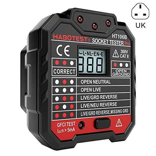 Trkee Socket Outlet Tester Circuit Polarity Voltage Wall Plug Breaker Finder with RCD/GFCI (UK Plug)
