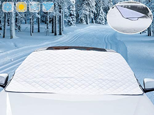 Glare Guard Car Windshield Snow Cover, 4 Layer Auto Snow Cover Protects from Snow, Ice, Sleet, Frost & Hail. Universal, All Weather 76” x 37” UV Cover Fits All Cars, Most Smaller Trucks and SUV’S