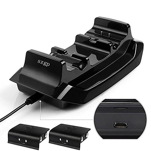 SZGP Xbox One & S Dual Controller Dock Charging Station Stand Base - Includes 2 Rechargeable Batteries and USB Charging Cable(black)