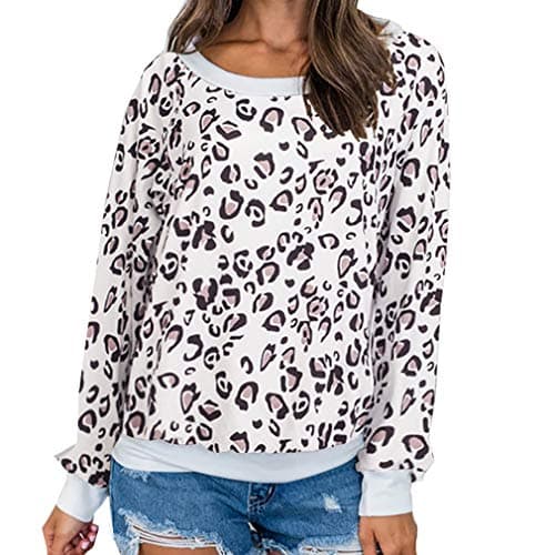 MOLFROA Women's Casual Round Neck Long Sleeve Leopard Print Pullover Sweatshirt