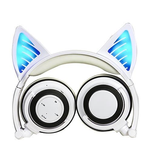 Headphones with Bluetooth &Microphone Wireless/Wired Over Ear Cat Ear Headphones Flashing Glowing Headphones Foldable with LED Flash light for iPhone 7/6S/iPad,Android,Mp3,Mp4 player,Gifts for kids.