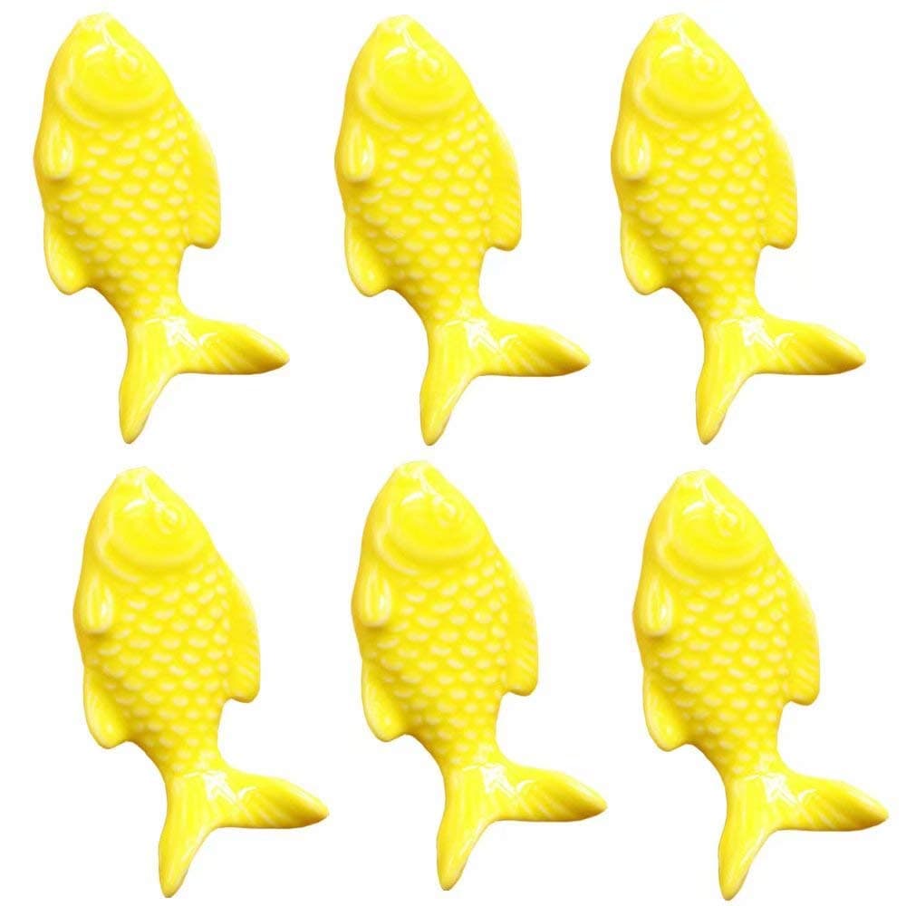 FirstDecor Yellow Drawer knob -6PCS Retro Simple Style Fish Shape Ceramic Door Knob Handle Pull Knobs Door Cupboard Handle for Drawer,Cabinet,Chest, Dresser, Bathroom,Cupboard, Etc with Screws