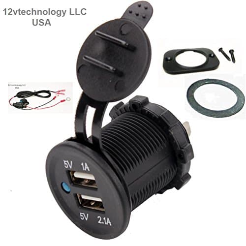 12vtechnology Waterproof Dual USB Charger Socket Power Plug Outlet 3.1 A Dash Mount w/ 36 inch Wire Harness. U#/bhrn30