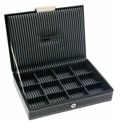 Stacker Black Cufflink Men Accessories with Lid Unisex Mini Canvas Box