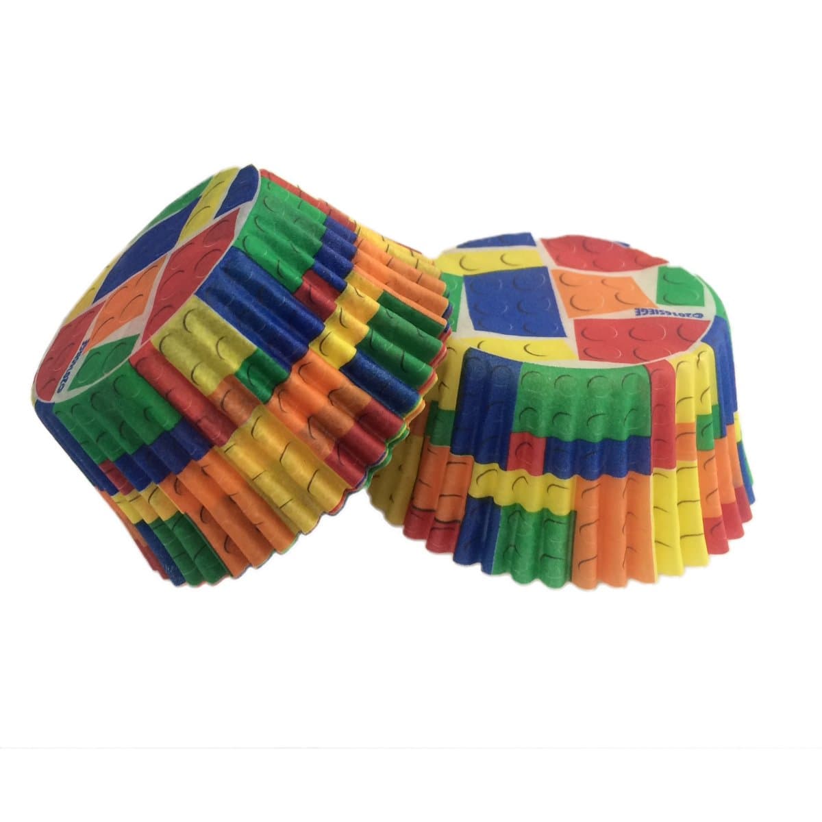 Building Bricks Premium Paper Cupcake Liners (32 count), No Muffin Pan Needed, Colored Block Design