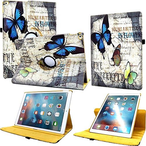 iPad Pro 12.9-inch Leather Cover Case with Auto Sleep/Wake - FIII 360 Degree Rotating Stand Smart Case with Apple Pencil Holder for 2015 version Apple 12.9-inch iPad Pro Tablet (Butterfly)