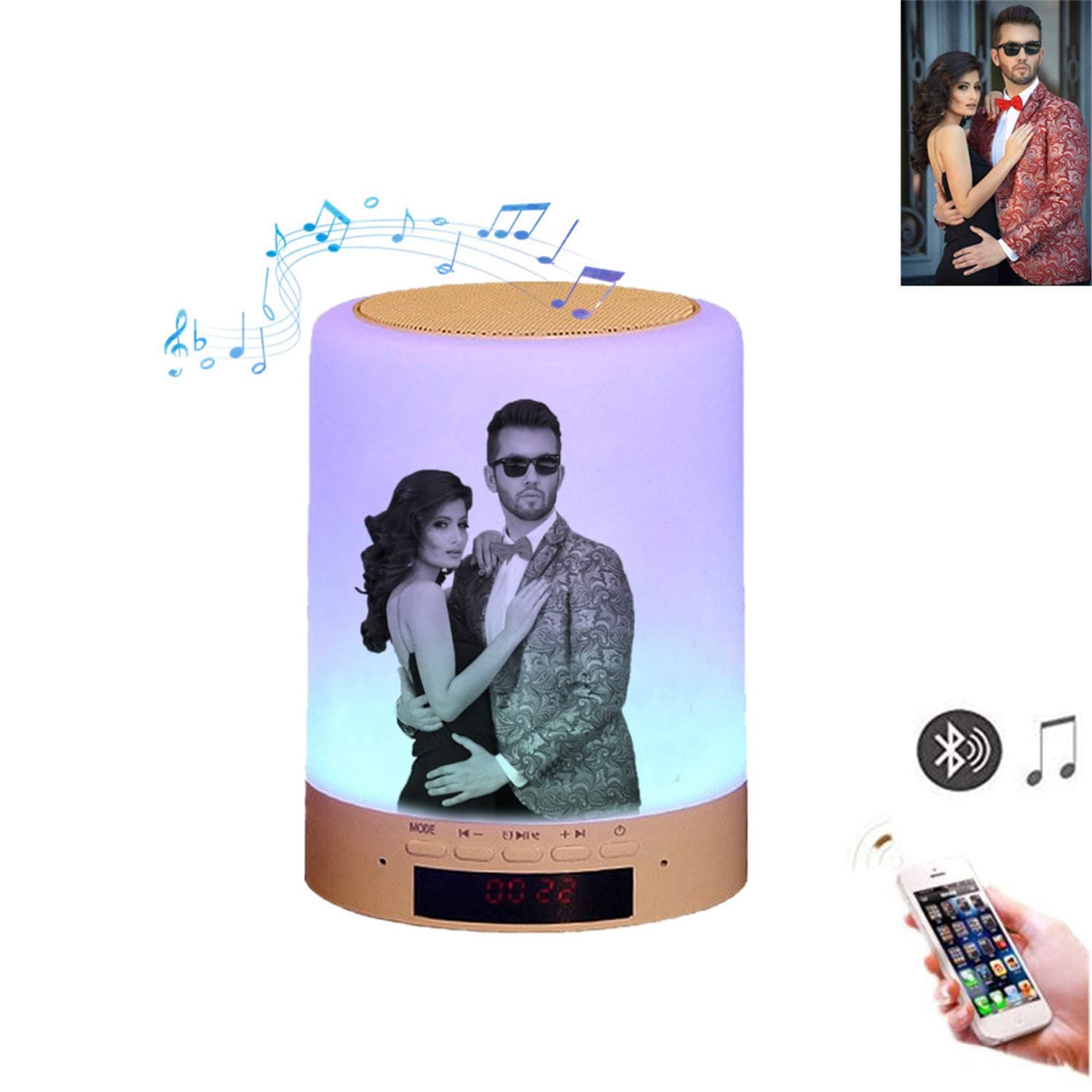 Personalized Photo Night Light Custom Wireless Bluetooth Music Player Play Music or Radio USB Charge Personalized Christmas Gift(Black and White Printing 3.5inch*3.5inch*4.7inch)