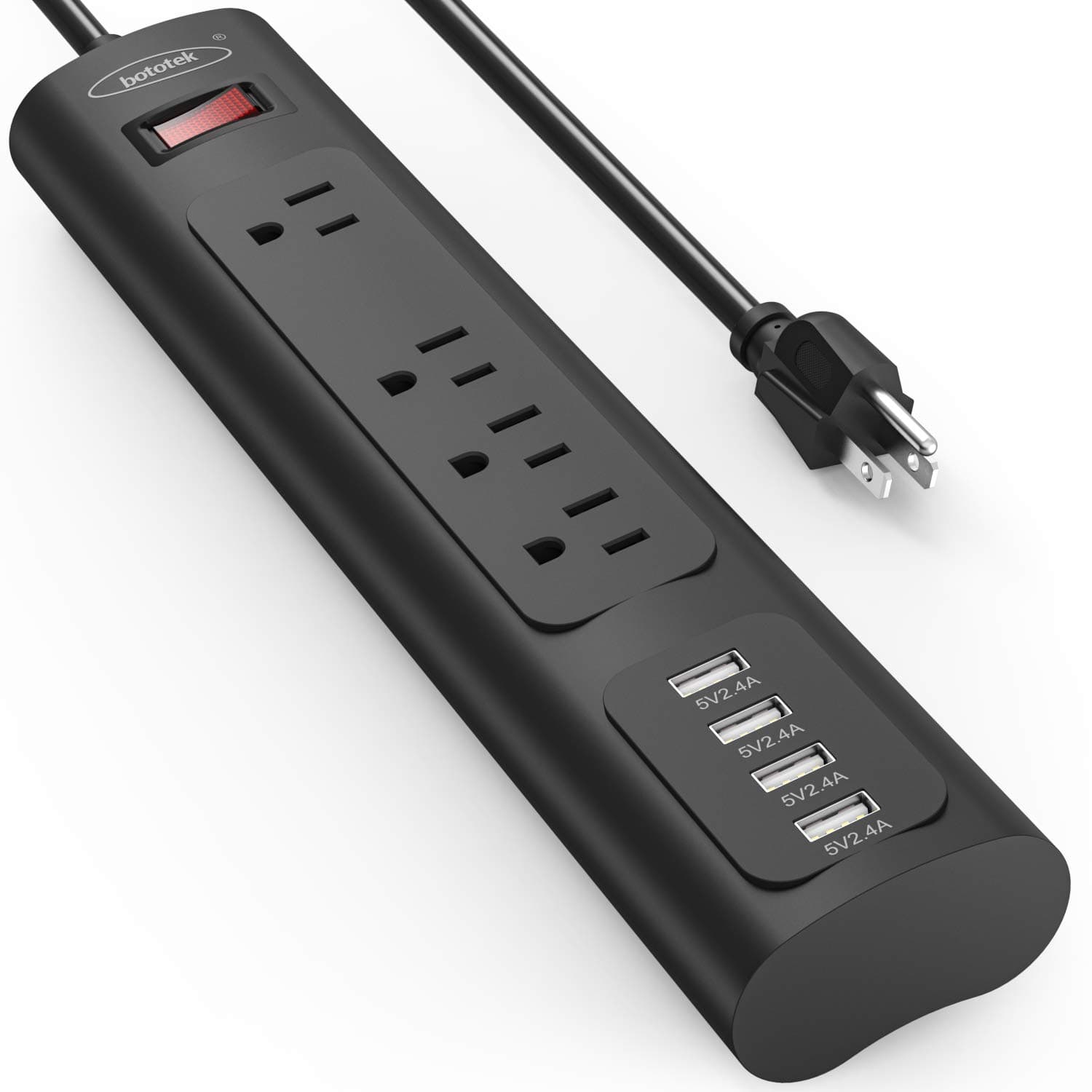 Power Strip, Surge Protector with 4 AC Outlets and 4 USB Charging Ports, 6 Feet Long Extension Cord for Smartphone Tablets Home,Office, Hotel- Black