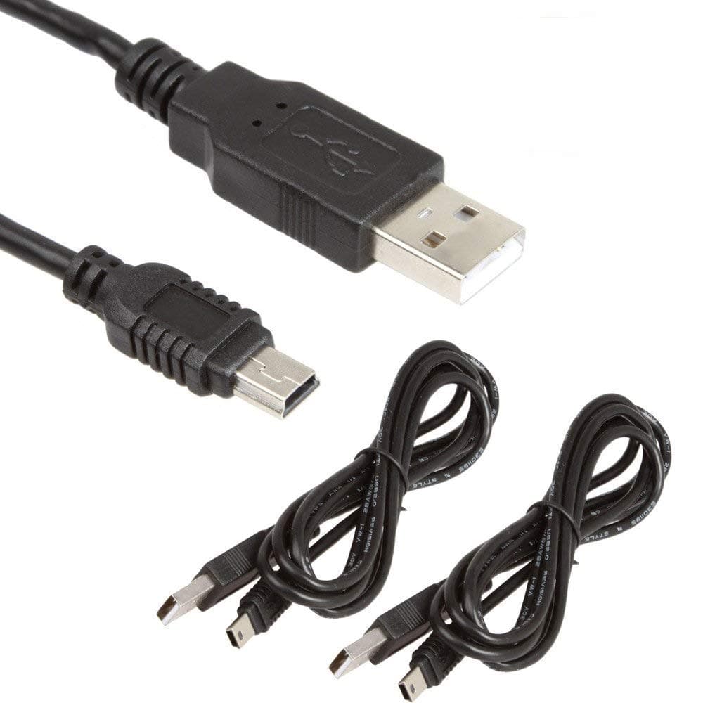 LINESO 2PCS 5FT Mini 5p USB Cables Type A Male Mini USB Charging Cable for PS3 Controller, Digital Camera(Canon, Sony), MP3 Player -Black (USB AM to MINI5PIN)