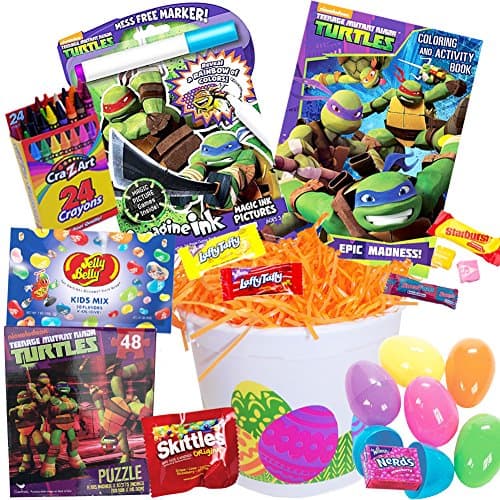 Ninja Turtles Easter Basket Teenage Mutant Ninja Easter 19 pc Kit Includes Easter Eggs, Easter Candy, TMNT Coloring Book, Turtles Invisible Ink, Jelly Belly Jelly Beans, Easter Grass, and More TMNT!