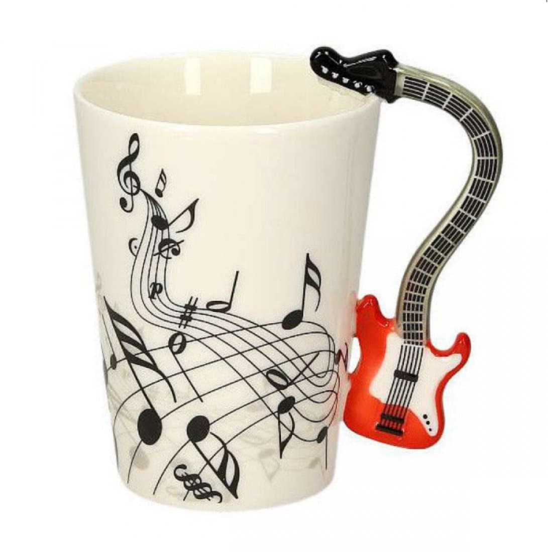 Ceramic Electric Guitar Handle Mug, Music Musical Notes Cup Tea Coffee Gift