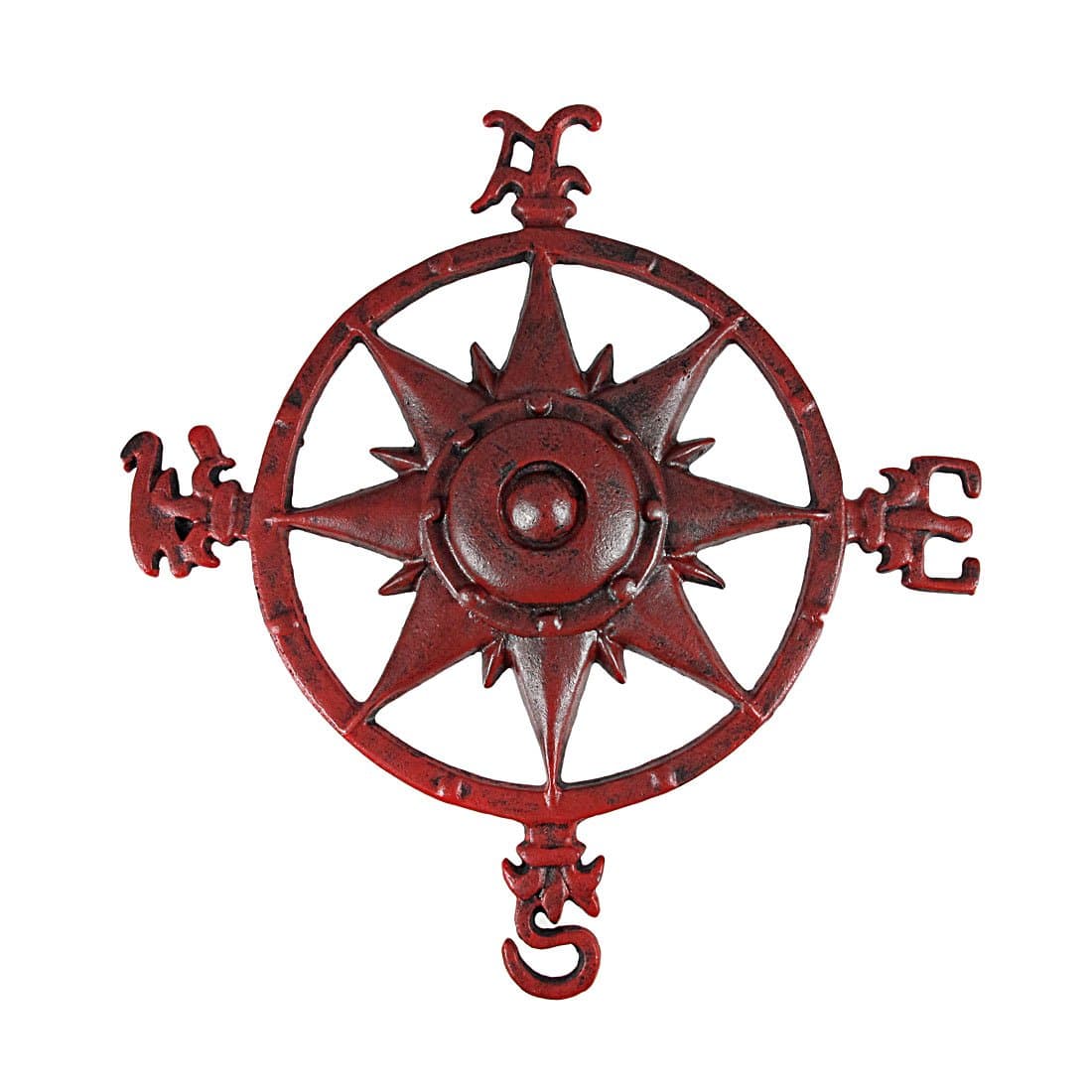 Distressed Finish Red Enamel Compass Rose Wall Hanging