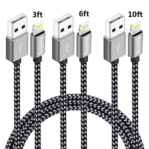 iPhone Charger NANMING 3Pcs 3FT 6FT 10FT Extra Long Nylon Braided Charging Cable Cord 8-Pin Lightning to USB Cable iphone Charger Compatible with iPhone 7/7 Plus/6/6s/6 plus/6(Black+Gray)