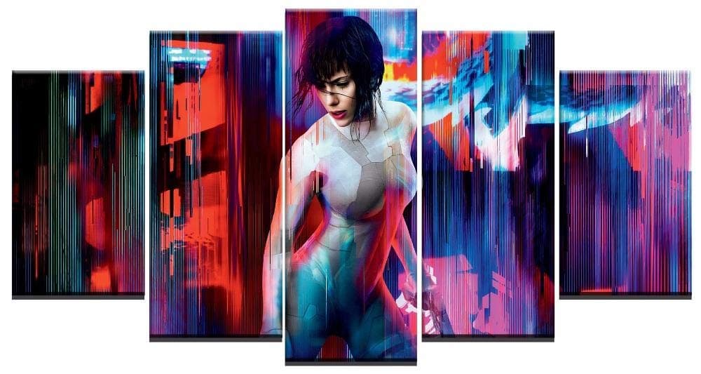 WLHWLH 5 Panel Printed Painting Ghost in The Shell Character Wall Art Canvas-Framed