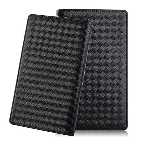 Bluezoon RFID Blocking Hand knitting Leather Travel document organizer Passport wallet and business card holders (Black)