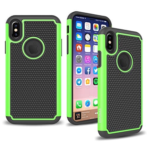 Apple iPhone X Case, INNOVAA Anti-Slip Shockproof Soft Silicone Dual-Layer Durable Armor Case W/ Free Touch Screen Stylus Pen - Black/Green