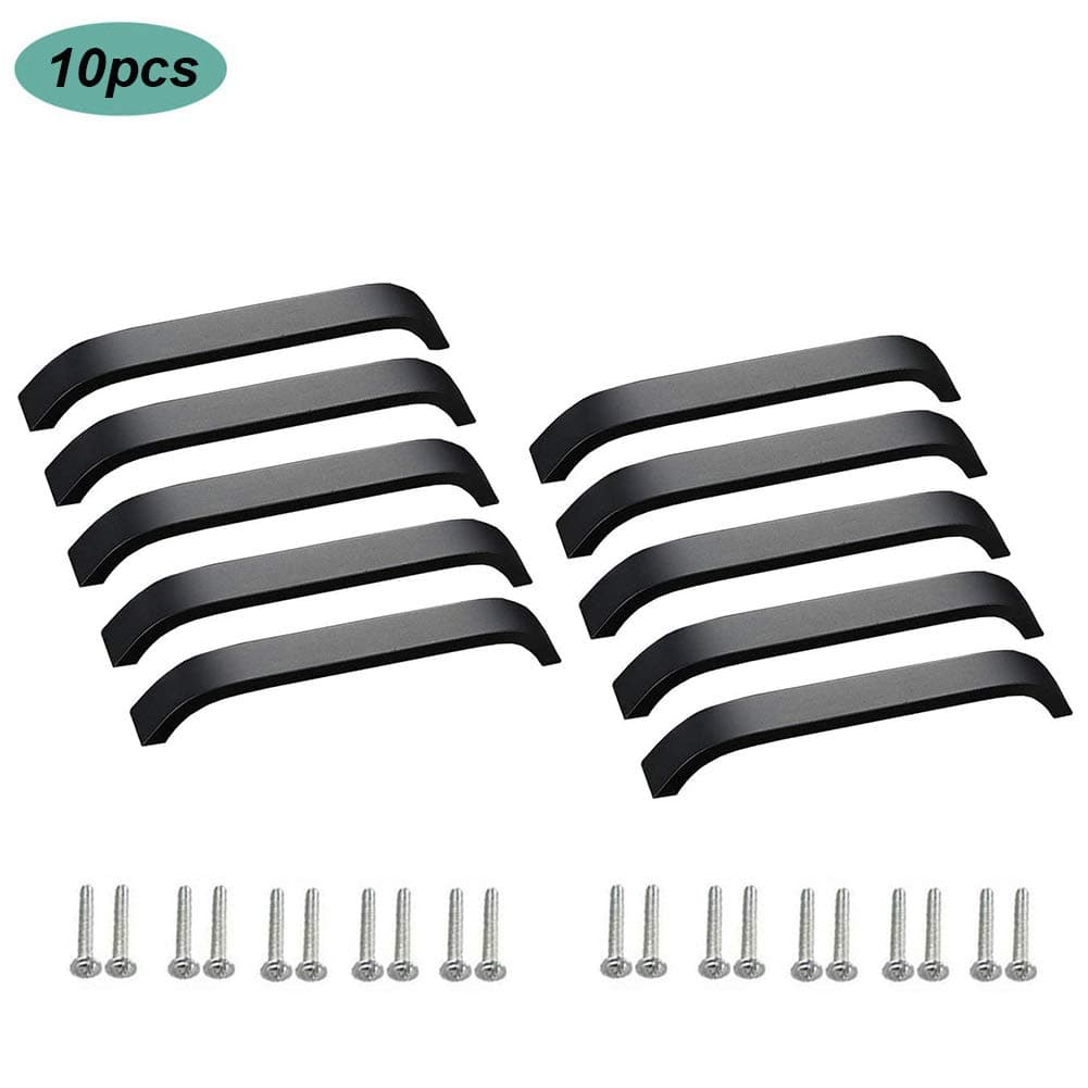 Youkap 10pcs Cabinet Door Handle, Cabinet Bow Pull for Cupboard Drawer Wardrobe of Kitchen Bedroom Furniture, Hole Centres: 160mm/6.29", Aluminum Alloy,Black