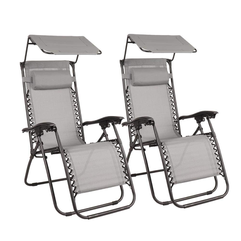 Wido 2 PACK Zero Gravity Sun Lounger With Canopy Garden Furniture Chair Outdoor Camping Travel Folding Patio Decking