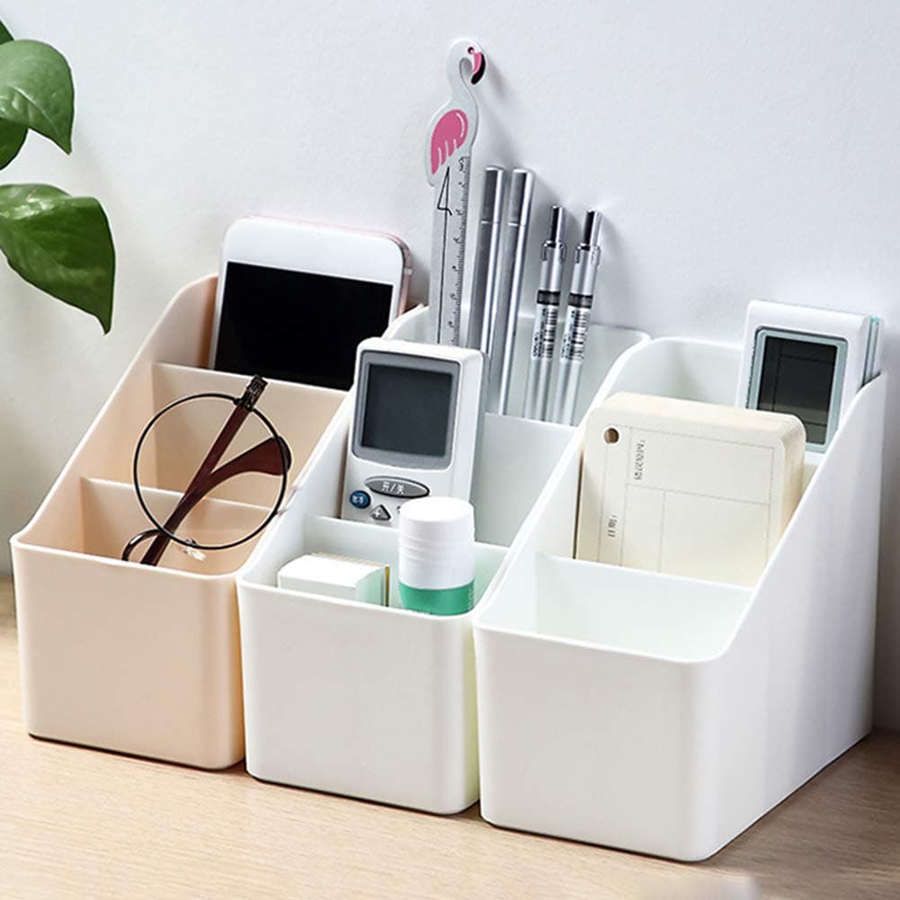 Yeshai3369 Desktop Remote Controls Holder Caddy Makeup Cosmetic Storage Box Countertop Organizer White