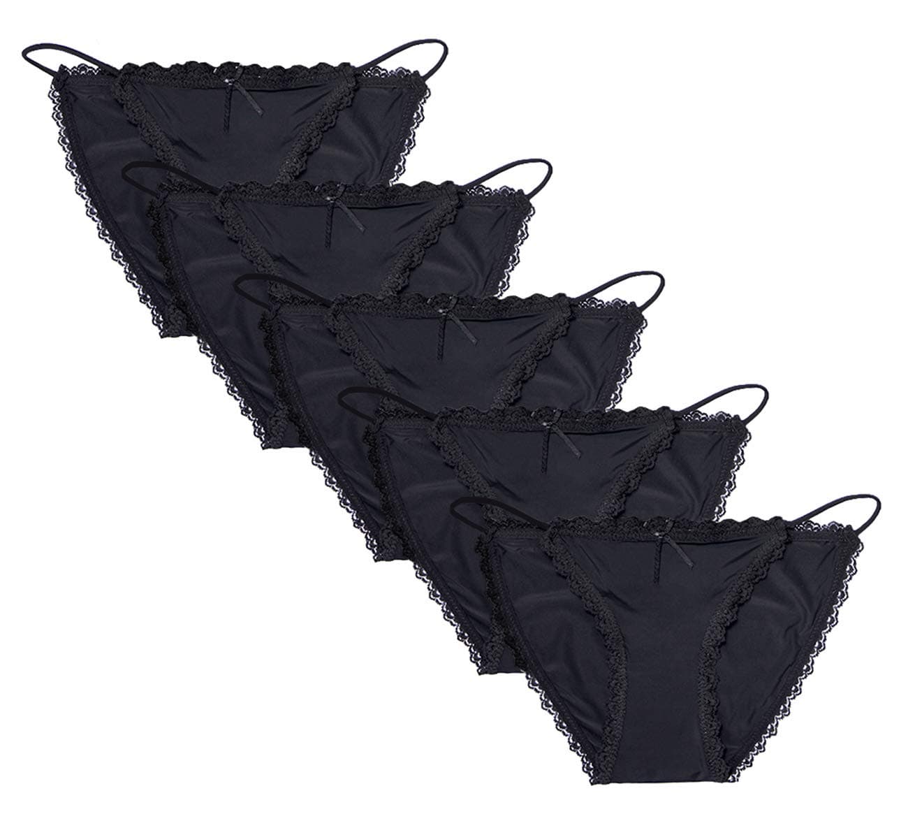 Camelia Womens String Bikini Cotton and Silk Lace Two Versions Panties 4-6 Pack Sexy Underwear Briefs USA SIZE: XS-XL