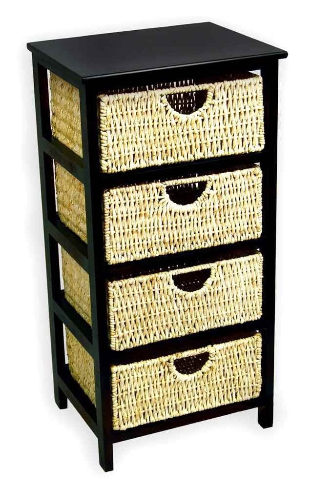 Compact Storage Shelf in Black w 4 Sea Grass Baskets in Honey