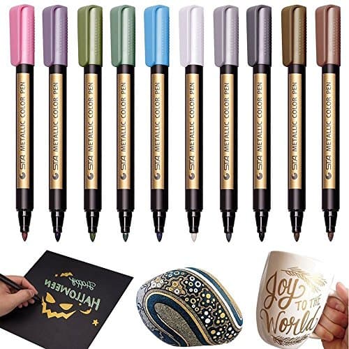 Metallic Markers Pens Medium Point Tip Art Permanent Marker Pen Wall Craft Color Painting Pens DIY Birthday Gift Card Making Watercolor Brush Pen Set 10 Colors