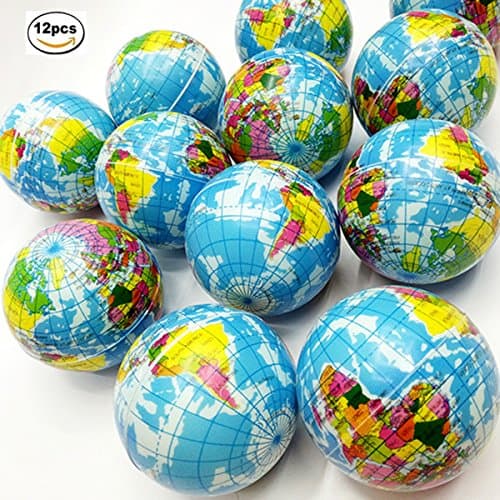 2.5" Globe Squeeze Stress Balls Earth Ball, Squeeze Relief Novelty Toys, 12 Pack