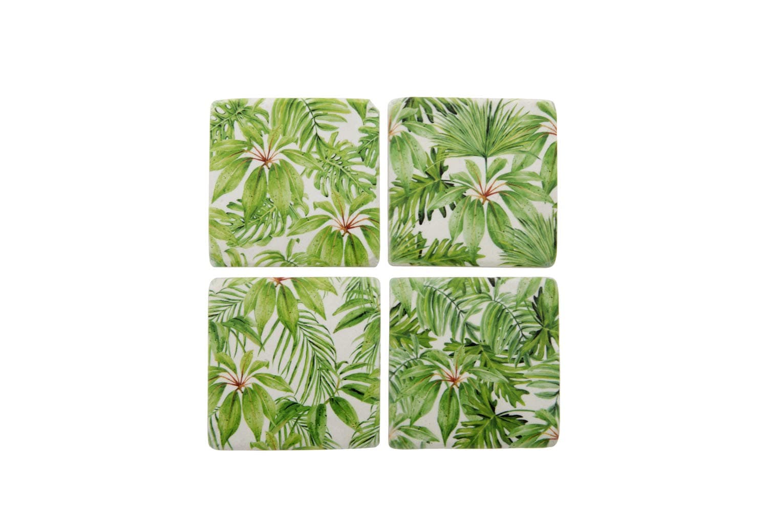 Set 4 French Shabby Chic Ceramic Tile Coasters (Palm Leaf)