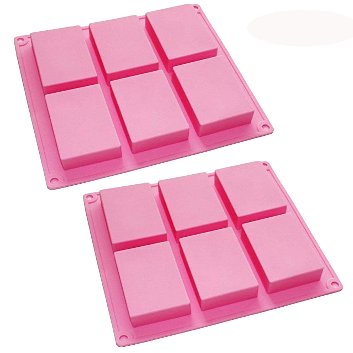 KKMore 2 Pack 6-cavity Plain Basic Rectangle Silicone Mould for Homemade Craft Soap Mold, cake mould, Ice cube tray