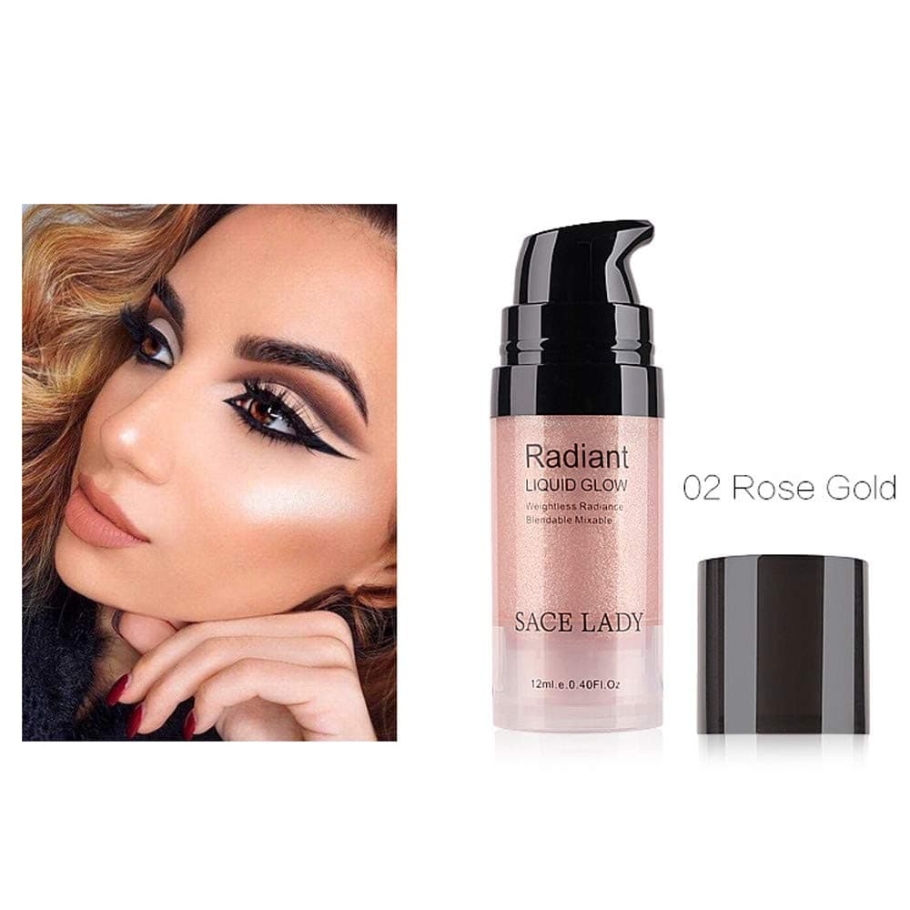 12ml Shimmer Liquid- Ultra-smoothLiquid HighlighterHighlighter Makeup Face Cheeks Nose Highlight Cream,Use on Cheek, Eyes or Lip,Used With Liquid Foundation or Cream Foundation (B)