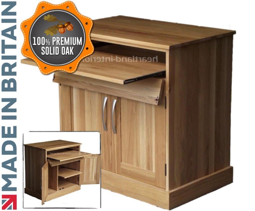 Heartland Oak 100% Solid Oak Desk, Drop Down Computer Desk, Workstation, Hideaway, Hidden Home Office Bureau Range, No Flat Packs, No Assembly (WS2OKDD)