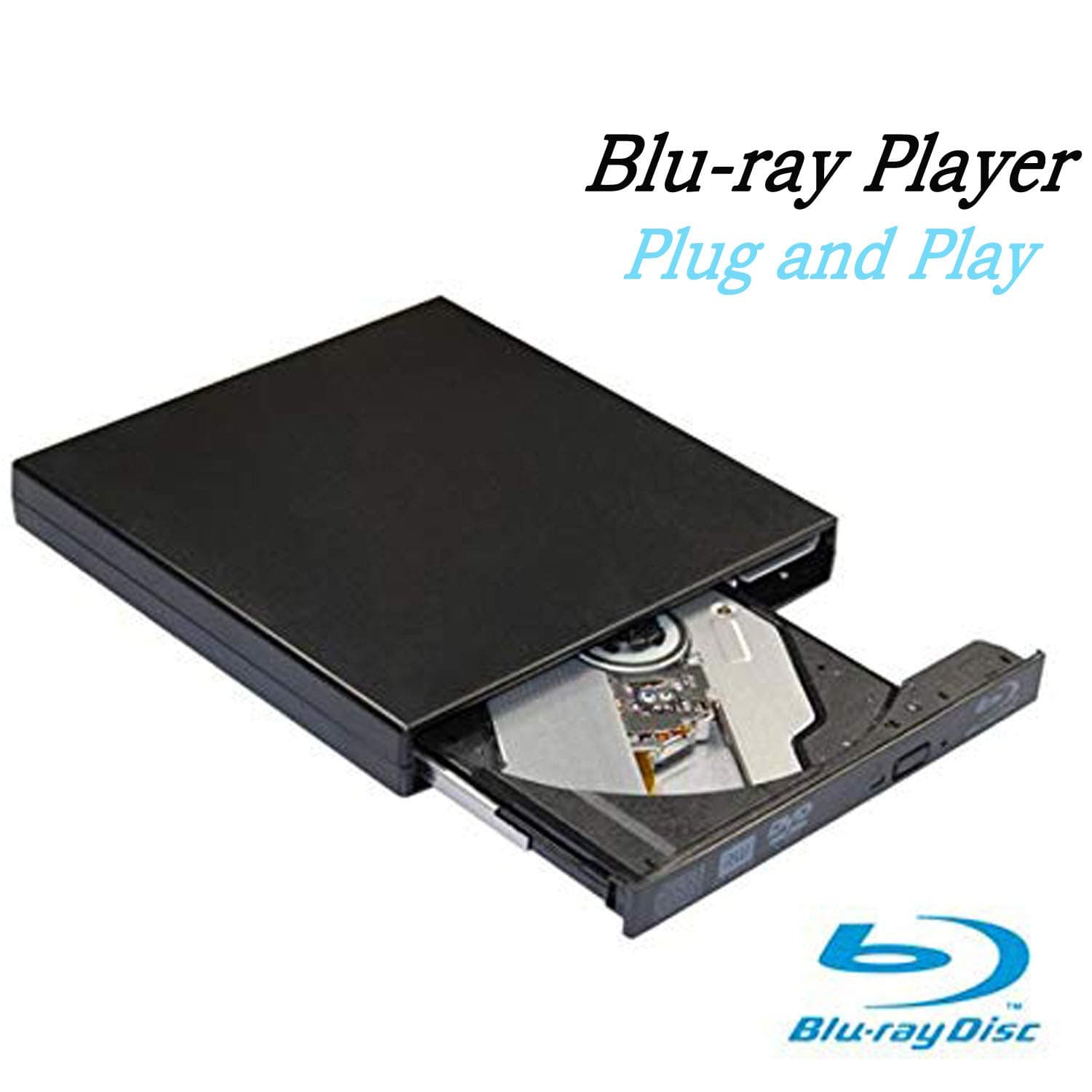 Blu-Ray Drive DVD Drive USB External Portable DVD Burner BD-ROM DVD/CD-RW/ROM Writer for Windows 2000/XP/Vista/Win 7/Win 8/Win 10 Notebook PC Desktop Computer,Plug and Play (Black)