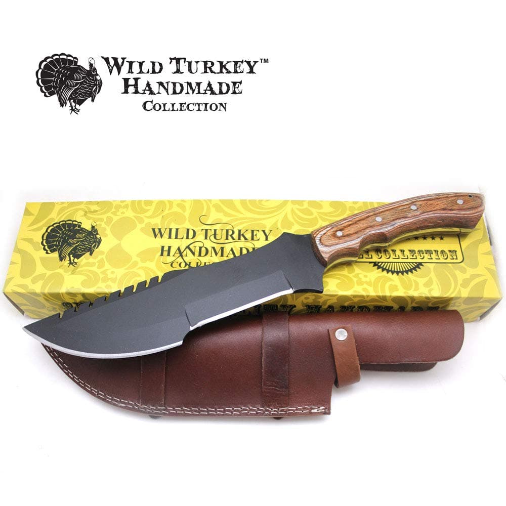 Wild Turkey Handmade Collection 15" Full Tang Fixed Blade Tracker Knife w/Leather Sheath