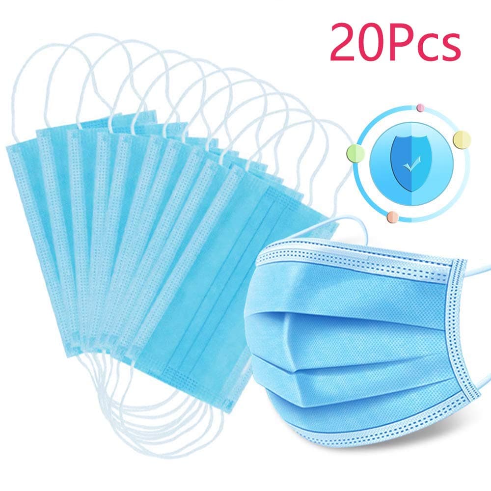 20 Pcs Disposable Face Masks Thick 3-Layer Masks, Disposable Surgical Mask Dust Breathable Earloop Antiviral Face Mask, Comfortable Medical Sanitary Surgical Mask