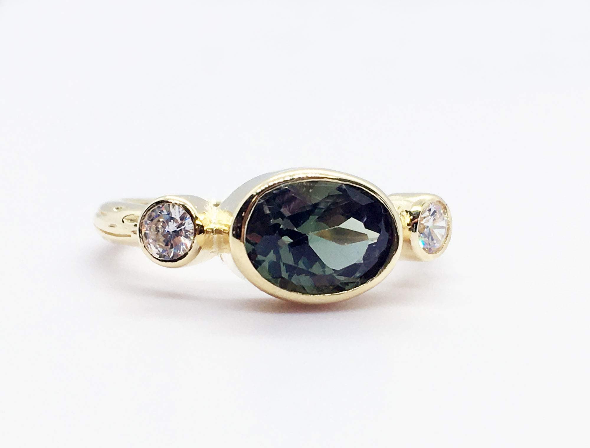 Triple Gemstones Ring - Green Tourmaline Ring - Stacking Ring - Gold Ring - Bezel Ring - Tiny Simple Jewelry