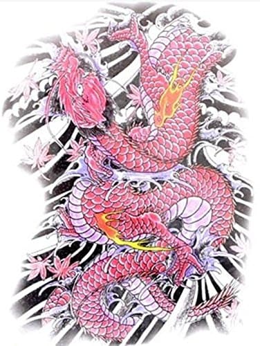 Large full back temporary tattoos dimension Length 12.6" X Wide 8.66" colorful red dragon temporary tattoos for men