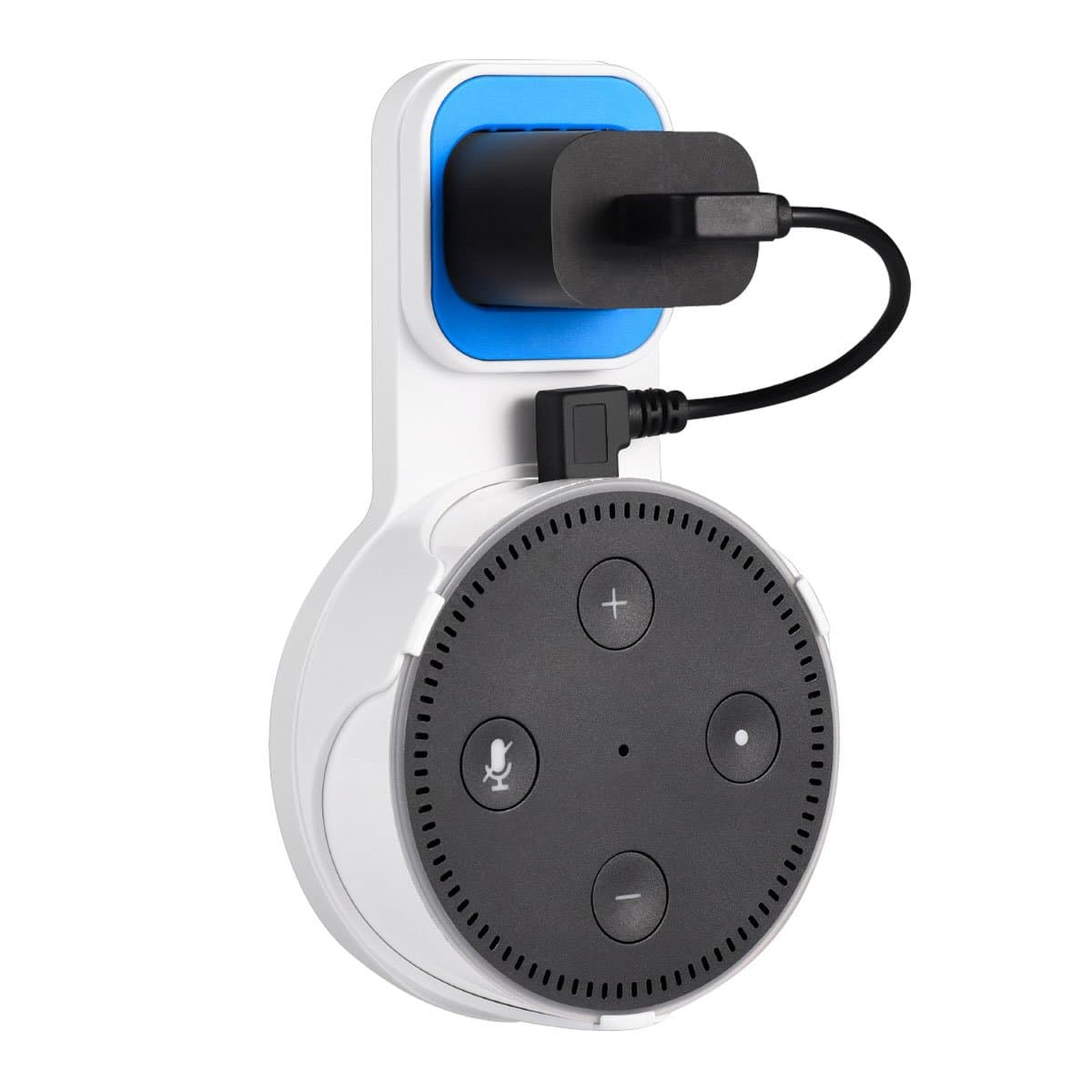 Aikerui Outlet Wall Mount hanger Holder for Dot 2nd Generation, Round Voice Assistants Dot Accessories with Short Charging Cable Compact Dot Holder plug-in Stand for Kitchen Bedroom Bathroom Classroom