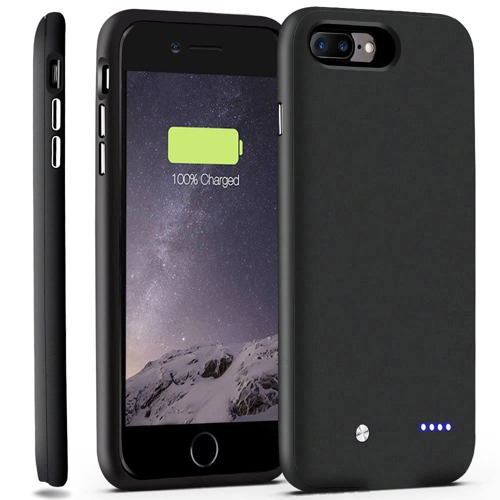 iPhone 7 Plus Battery Case,Powstar Ultra Slim iPhone 7 Plus Charger Case External Battery Backup Charging Case 4880mAh for iPhone 7 Plus Battery Pack with Lightweight(Work with Magnetic Phone Car Mount Holder) (Black)