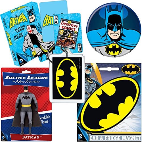 PopShoppes Batman Justice League PopBox (Deluxe Gift Bundle Set includes Bendable Figure, Playing Cards, Magnet, Button and Acrylic Keychain)
