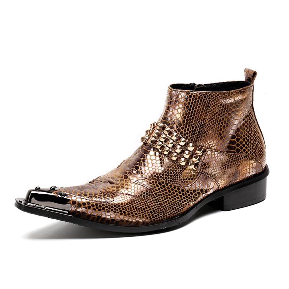 Rui Landed Ankle Boot for Man High Top Boot Slip On Style Genuine Leather Exquisite Zipper Rivet Metal Toe