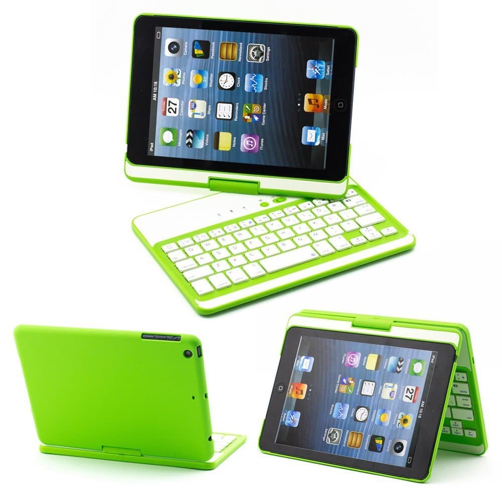 DUMVOIN Apple iPad Mini 360 Degree Rotating Bluetooth Wireless Keyboard Clamshell Nubuck Case Cover for Apple 7.9 Inch New iPad Mini 2 Retin & iPad Mini Tablet PC -Multi-Adjustable Angles Color:Green
