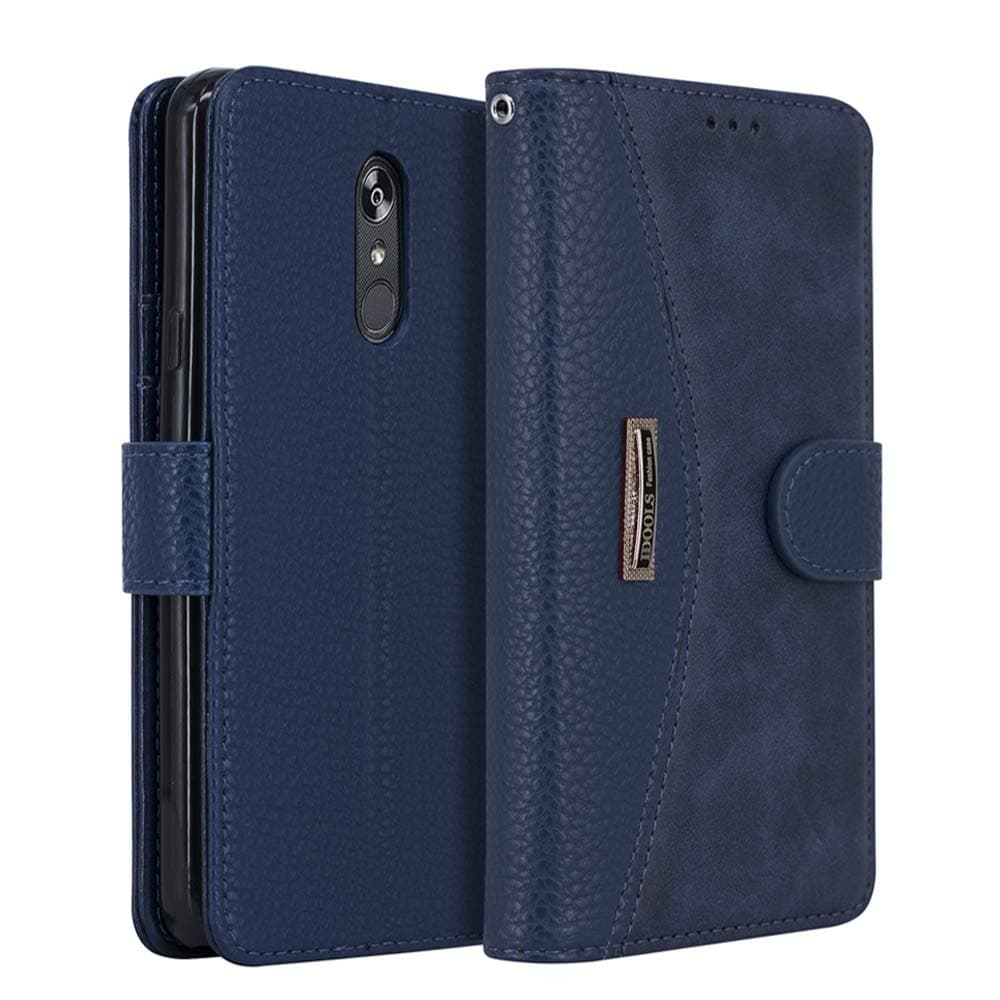 Leather Wallet Phone Case for LG Stylo 4, IDOOLS Folding Flip Cases Protective Cover Strong Magnetic Closure with Card Slots Kickstand -Blue