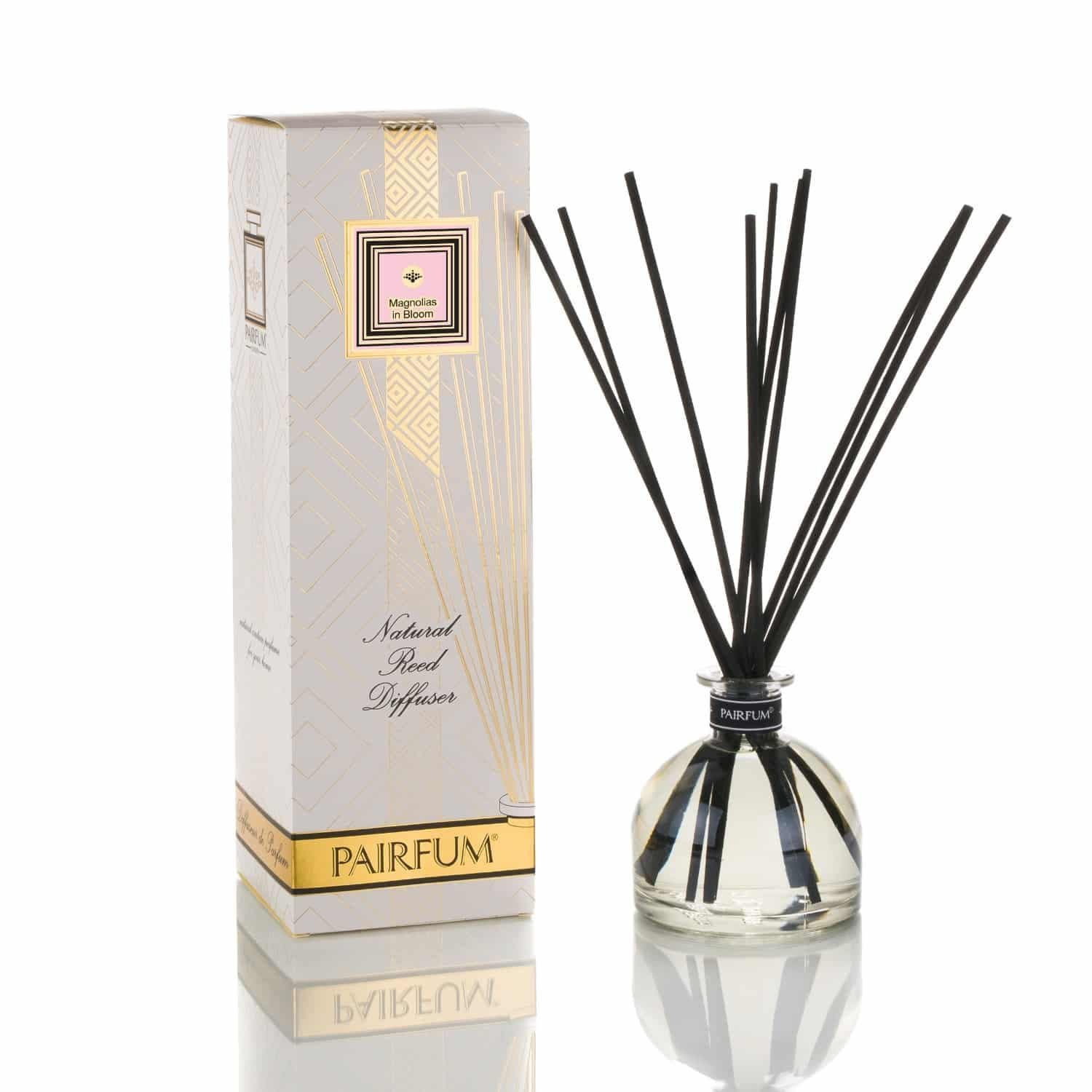 PAIRFUM Large & Natural Reed Diffuser - Long-Lasting & Healthy - Fragrances 6-9 Months (250 ml) Perfume: Magnolias in Bloom Black Reeds