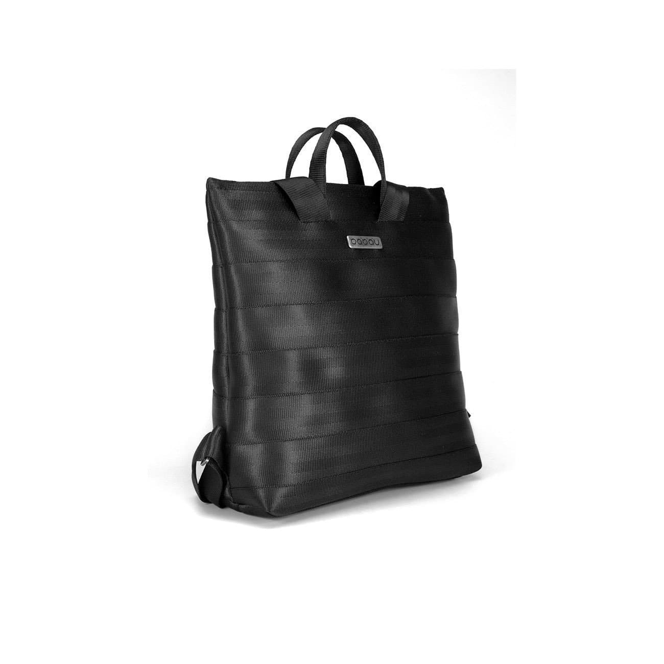 Small seatbelt backpack with light inside. With 2 inside slip pockets and adjustable straps.