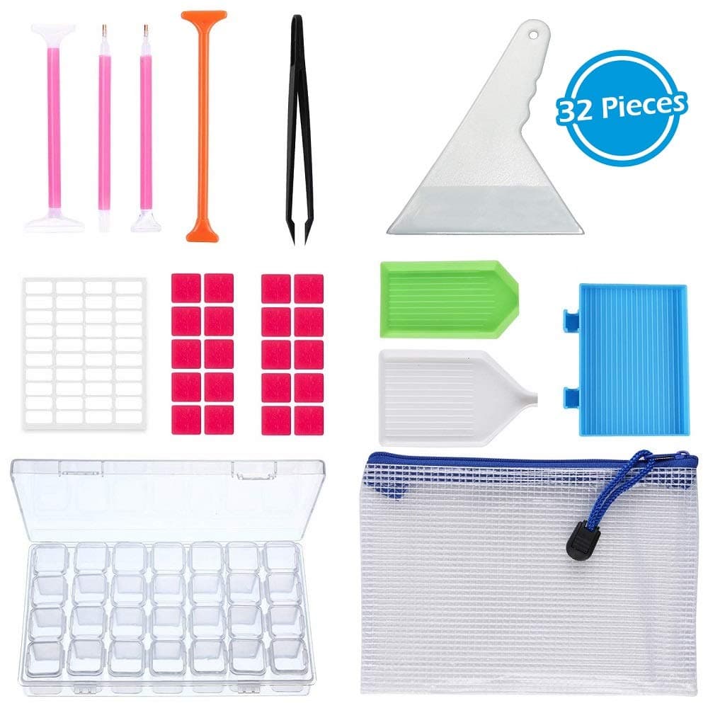 Diamond Painting Tools 32pcs Accessories Storage Box Containers Bag Drill Pen Fixing Full Kit (Tools)