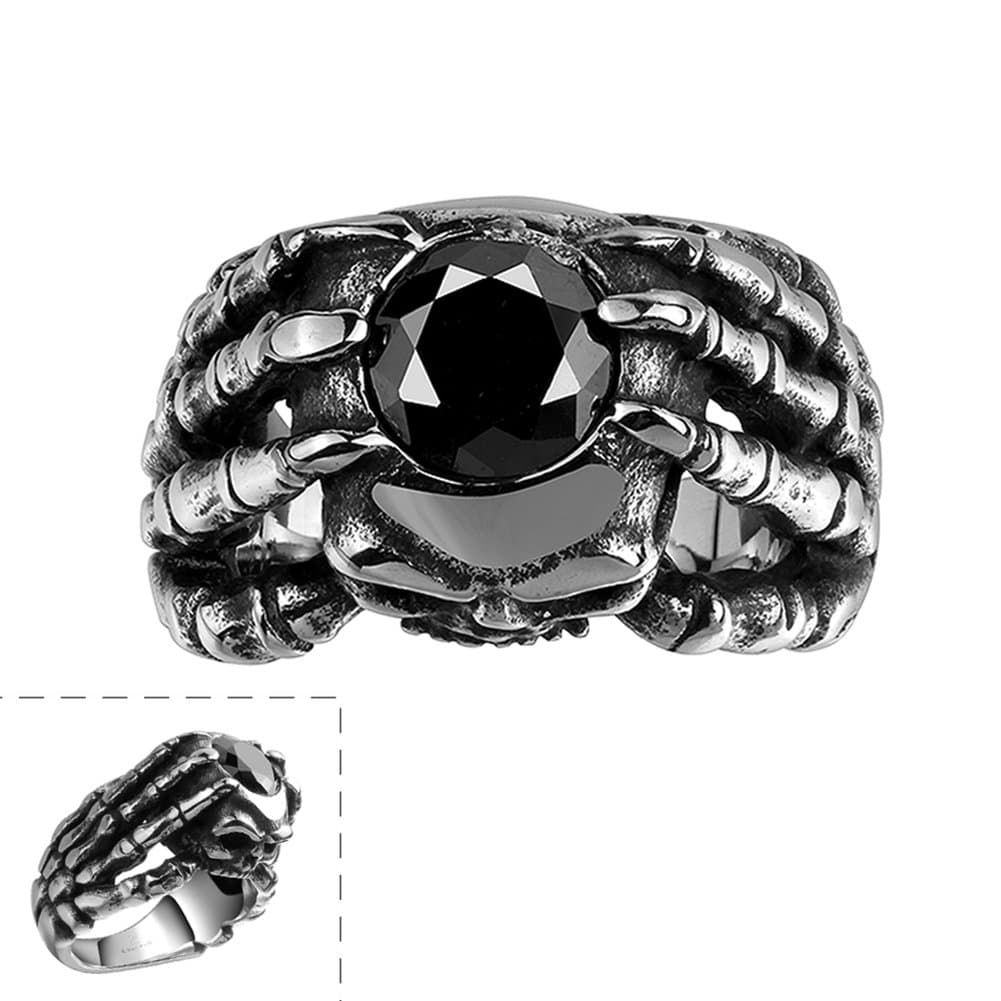 Focus Jewel Men's Punk Rock Style Sharp Eagle Claw Black Resin Stone with Frontal Skull Head Gothic Ring
