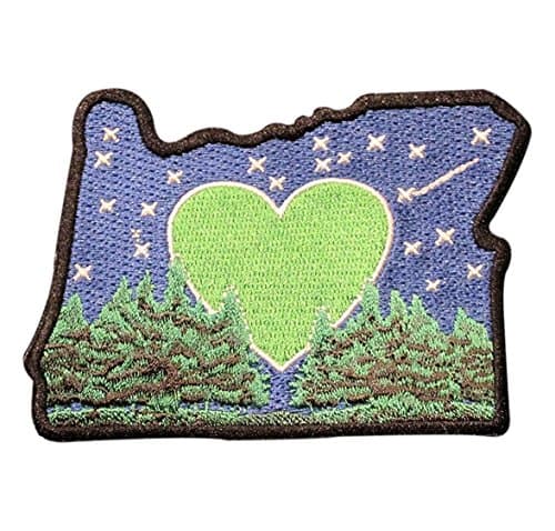 Heart in Oregon OR Embroidered Sticker Falling Star - A threaded sticker similar to a patch that can be instantly applied on fabric, plastic, glass, wood. Embroidered, Sticky-back-Indoor use-Reusable