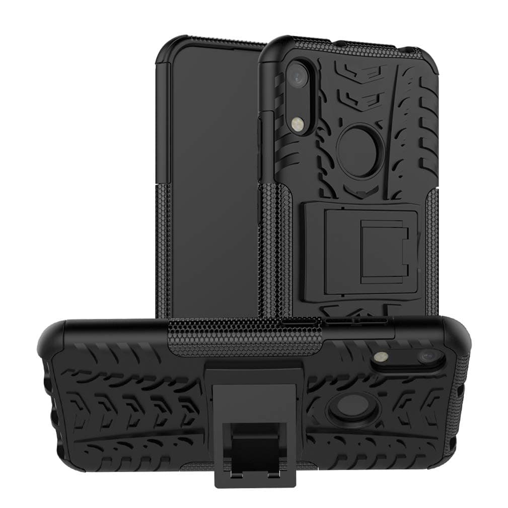 HAOYE Case for Huawei Y6s Case, Rugged TPU/PC Double Layer Hybrid Armor Cover, Anti-Scratch PC Back Panel + Shockproof TPU Inner Protective + Foldable Holder. Black
